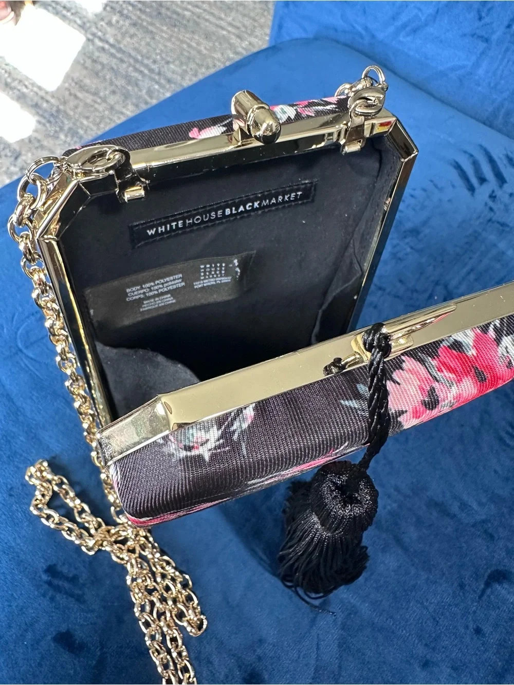 White House Black Market Floral Chain Strap Shoulder Bag Tassel Accent Small - Picture 8 of 12